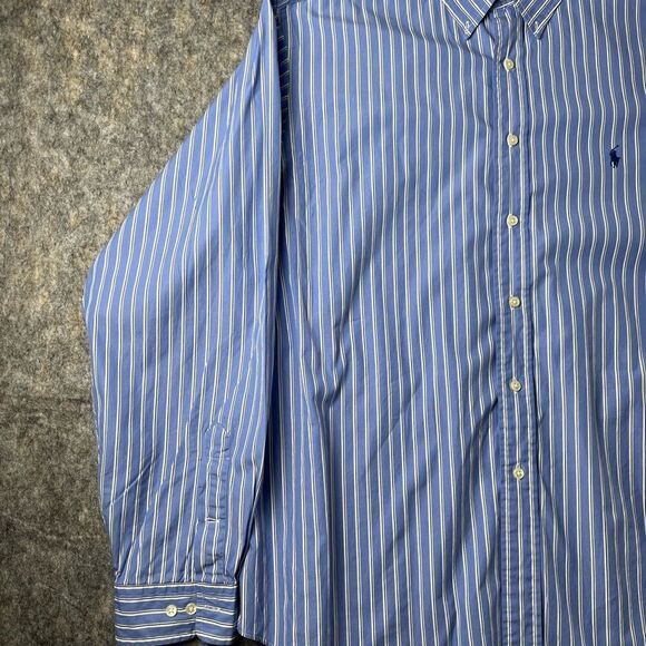 Ralph Lauren Men’s 18 36/37 Blue Stripe Shirt Long Sleeve Classic Fit Button - Picture 2 of 10
